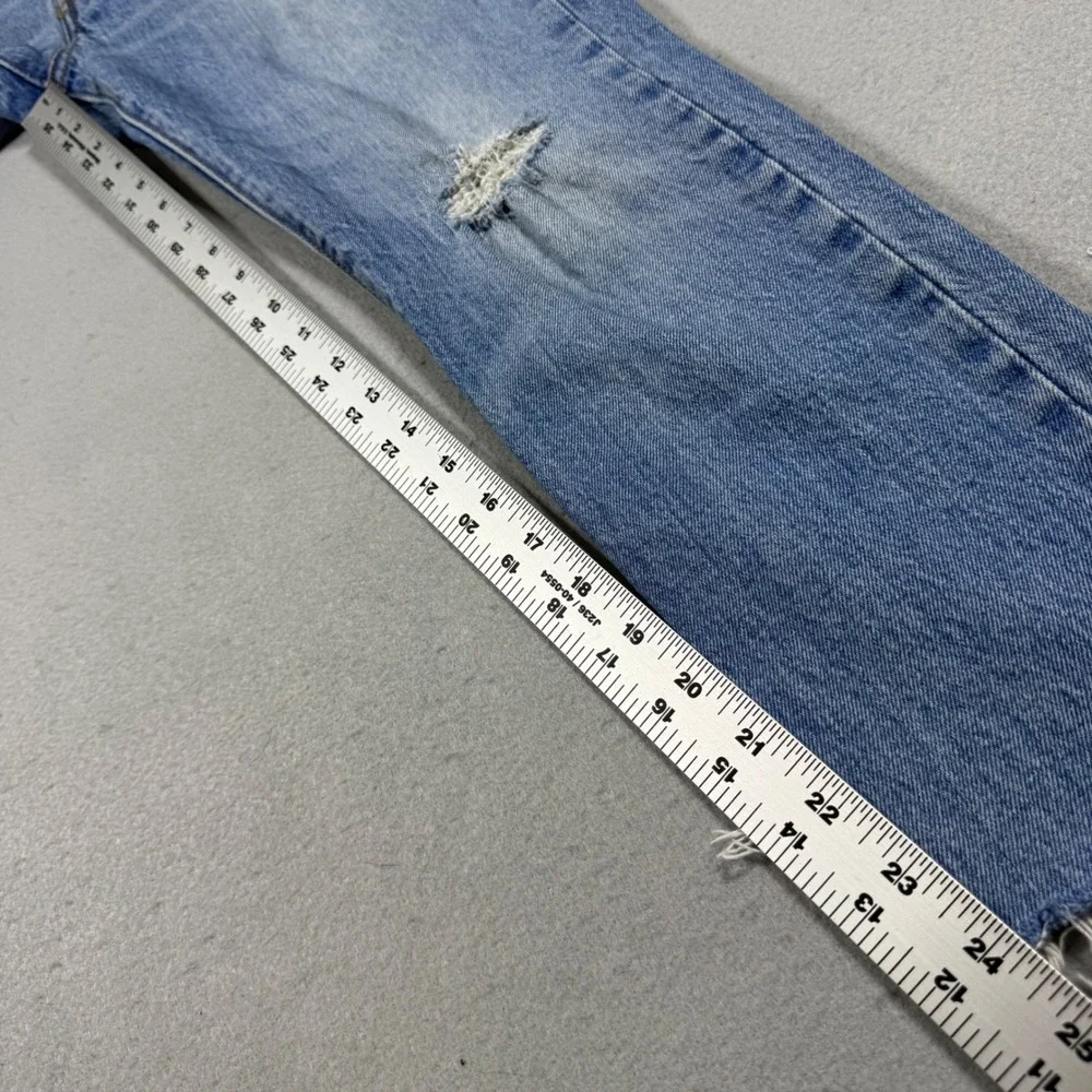 Levis High Waisted Straight Leg Light Wash Distressed Raw Hem Jeans Blue‎ 25